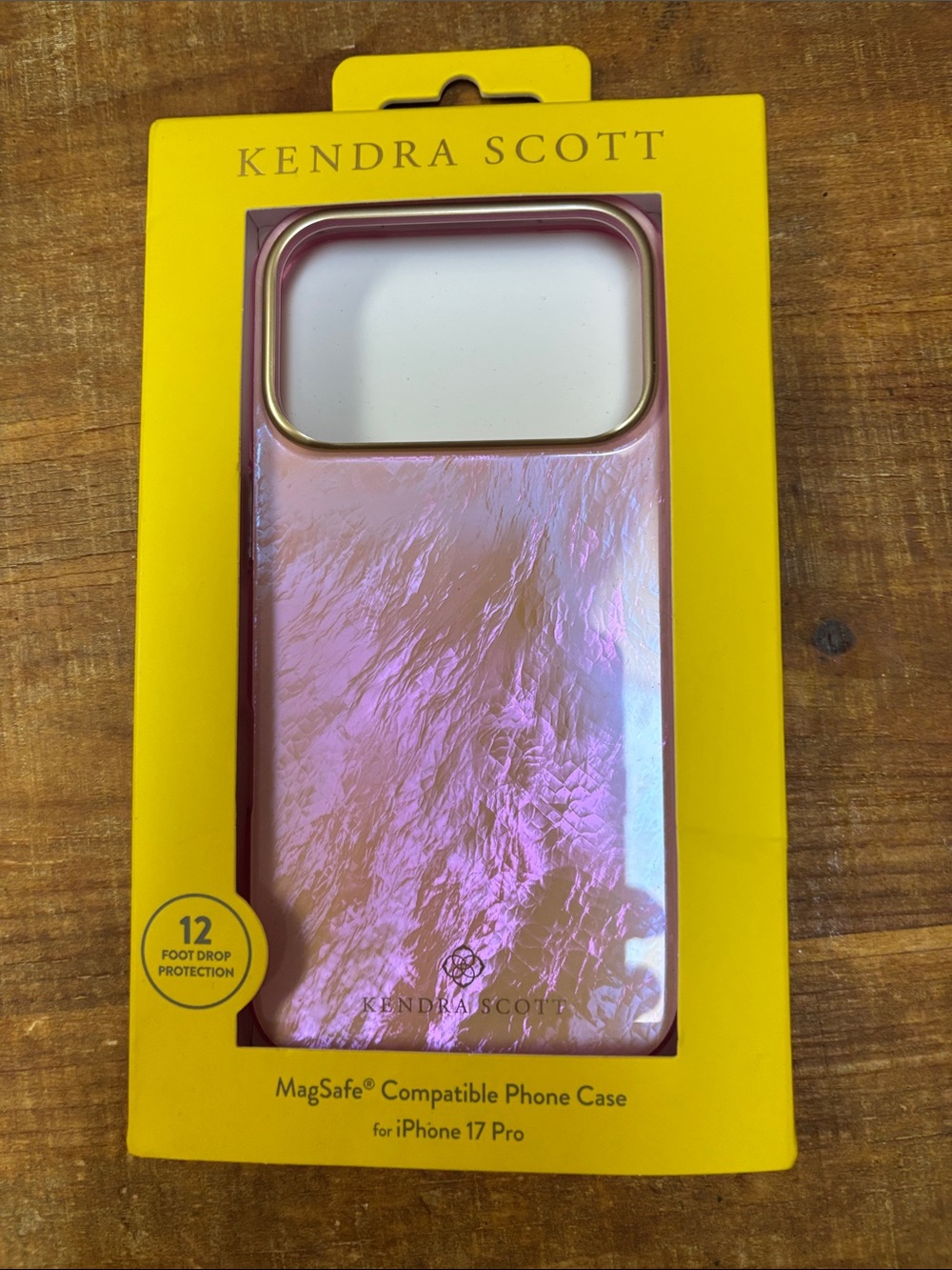 Kendra Scott Iridescent Pink MagSafe iPhone Case with Gold Trim